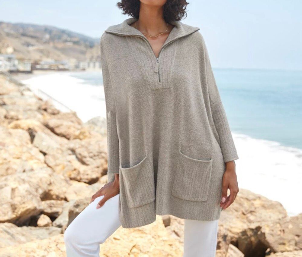 Barefoot Dreams Cozy Chic Lite Half Zip Rolled Edge Tunic Black L/XL NEW - Picture 3 of 10